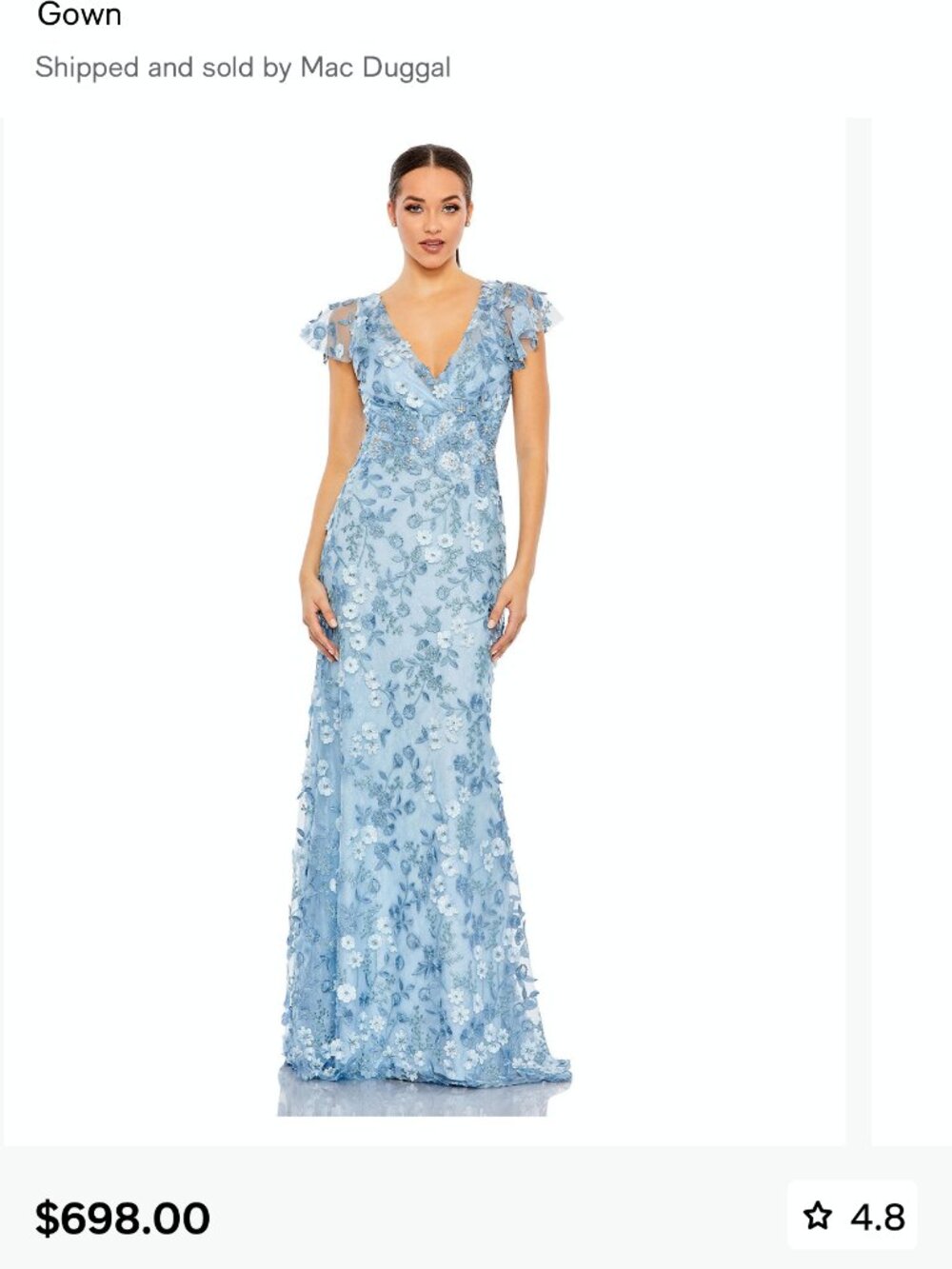 Mac Duggal Embroidered Applique Wrap Flutter Sleeve Gown Blue Size 12